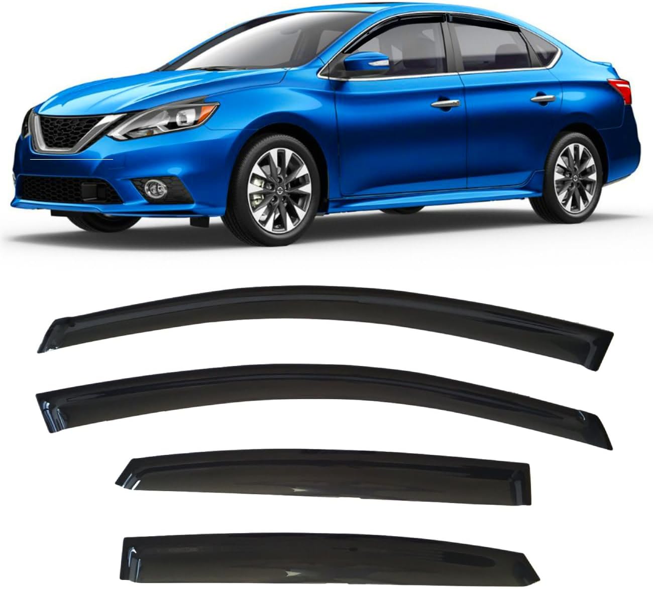 Tape-On Rain Guards for Nissan Sentra 2013-2019 Side Window Deflectors