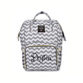 Grey Chevron Large Personalized Diaper Bag Backpack - Monogrammed Tote