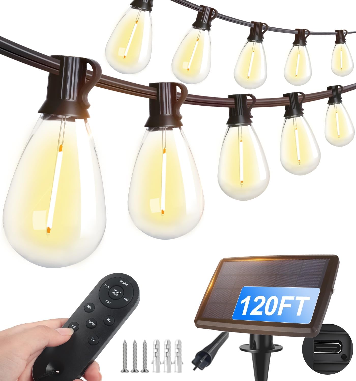 Tenmiro 120FT Solar Outdoor String Lights with Remote Control