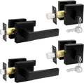 Flat Black Passage Door Lever and Deadbolts 2-Pack - Modern Square Set