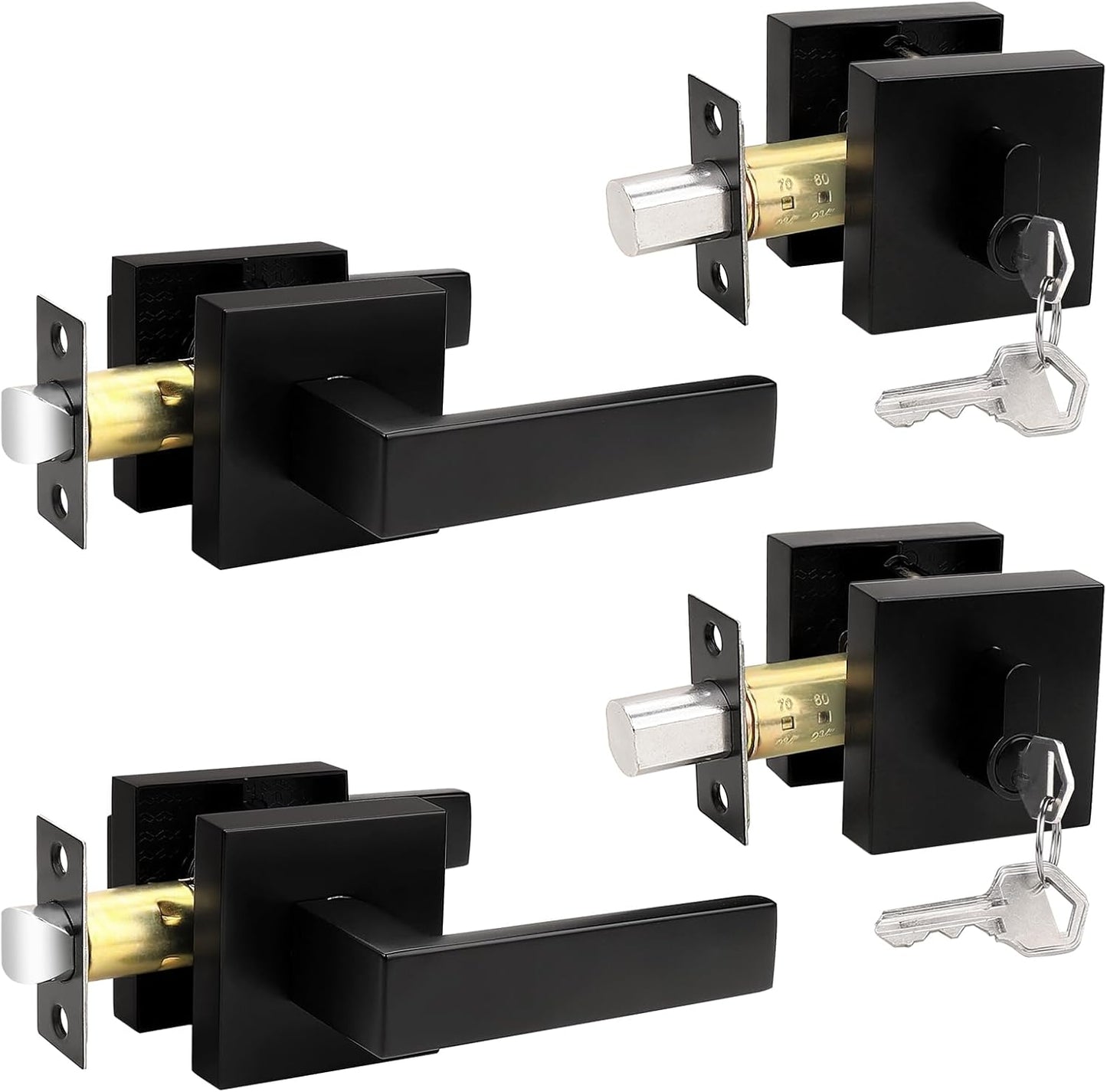 Probrico Flat Black Passage Door Lever and Deadbolts Combo Pack
