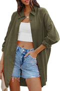 Womens Oversized Button Down Shirt - Casual Loose Pocket Blouse