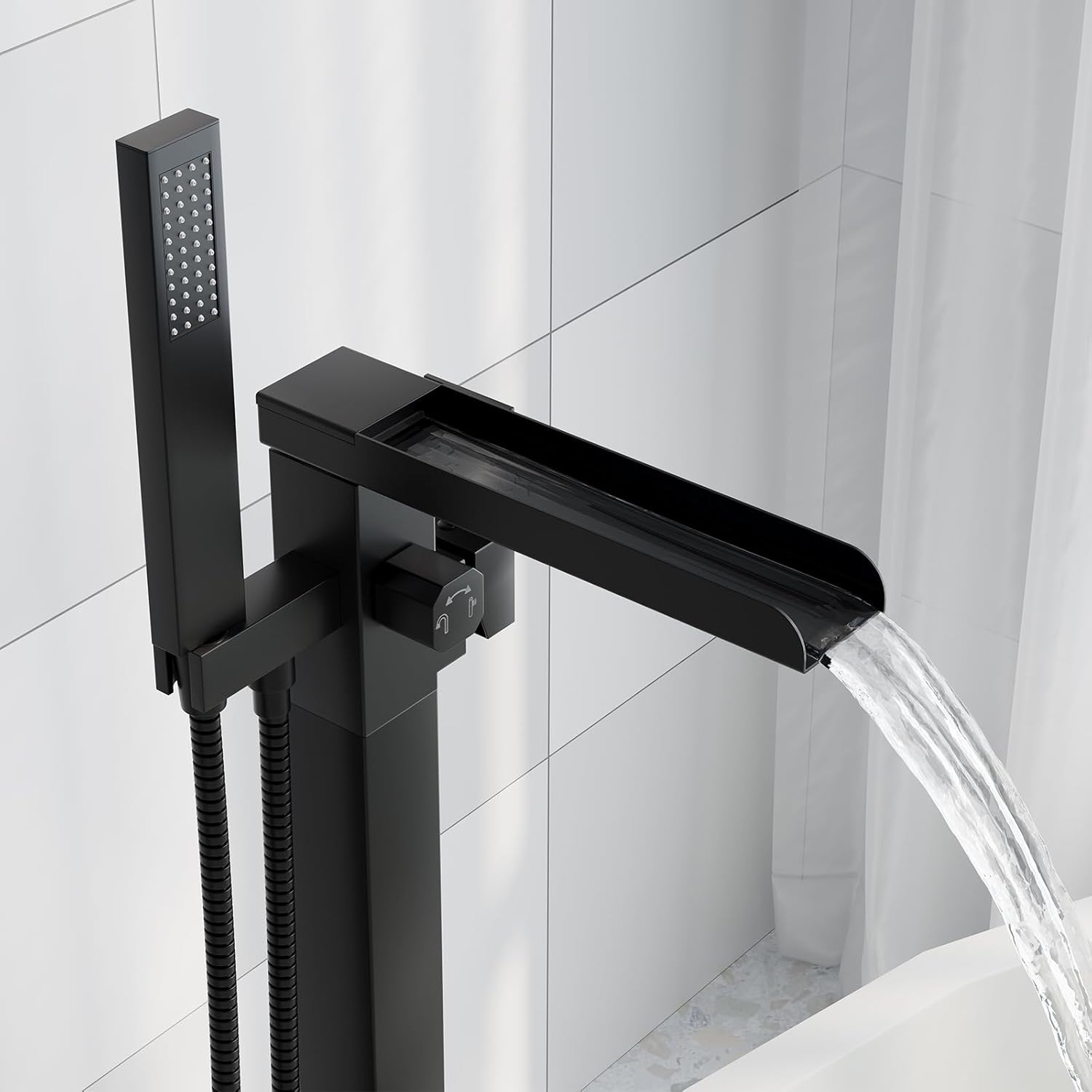 Freestanding Bathtub Faucet with Hand Shower and High Flow Rate