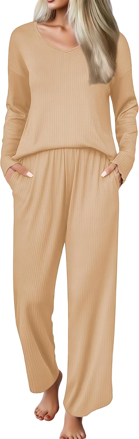 Ekouaer Womens Ribbed Knit Pajamas Set for Ultimate Comfort