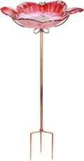 Outdoor Bird Bath Glass Birdbath Garden Birdfeeder with Metal Stake