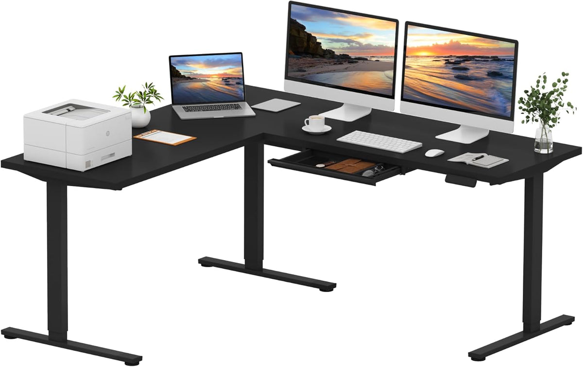 L Shaped Electric Standing Desk with Drawer for Ergonomic Work