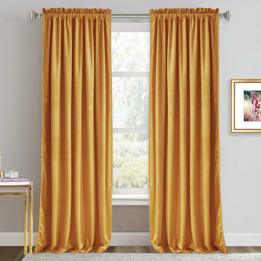 RYB Home Gold Velvet Curtains - Luxurious Light Blocking Panels