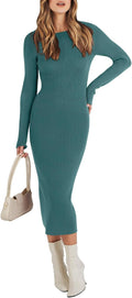 ANRABESS Womens Long Sleeve Sweater Dress - Slim Ribbed Midi Fit