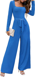 Jumpsuits For Women Dressy Long Sleeve Square Neck Wide Leg LOOKBOHO