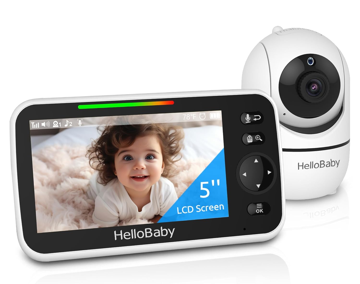 HelloBaby 5 Screen Baby Monitor: 30-Hour Battery, 2-Way Talk, Night Vision