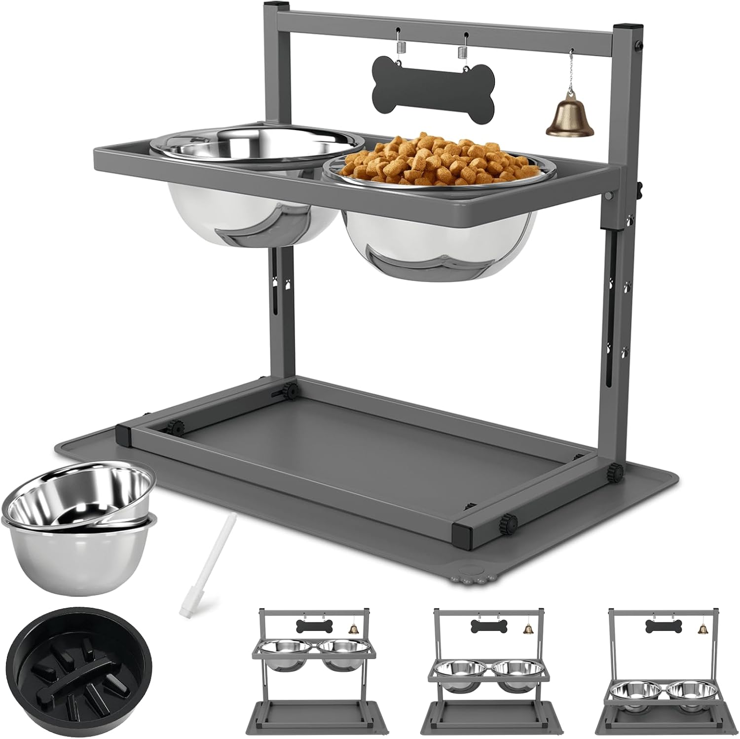 Elevated Dog Bowls with Adjustable Stand and Slow Feeder Design