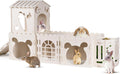 Extra Large Rabbit House with 4 Houses and Hay Feeder for Pets