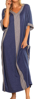 Women Cotton Caftan Nightgown Short Sleeve - Soft Lounge Dress