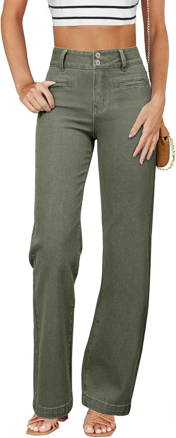 High Waisted Straight Leg Stretchy Jeans for Women by Sidefeel