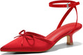 Satin Kitten Low Heels for Women - Closed Pointed Toe Pumps