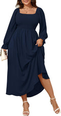 Women's Plus Size Maxi Dress Long Sleeve Square Neck Smocked - Flowy