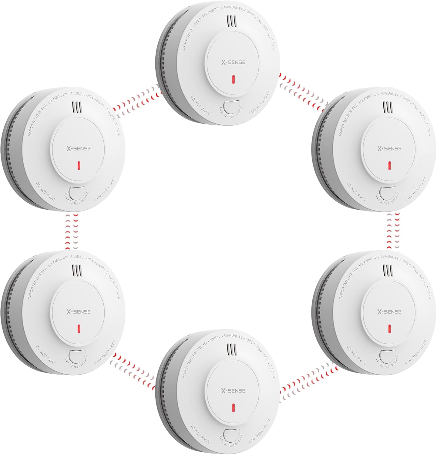 X-Sense Wireless Interconnected Smoke Detector Pack of 6 for Safety