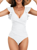 One Piece Ruffle Tummy Control Swimsuit - Flattering High Waist Shoes