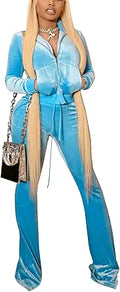 Velvet 2 Piece Set for Women Cropped Zip Jacket and Wide-Leg Pants