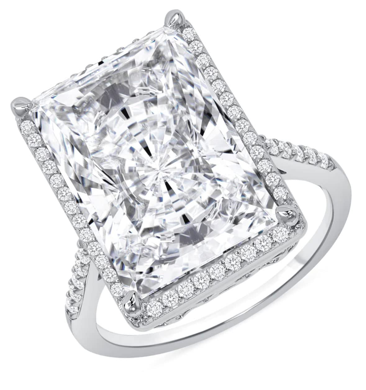 Huge Solid Sterling Silver Radiant Round Cut Simulated Diamond Ring