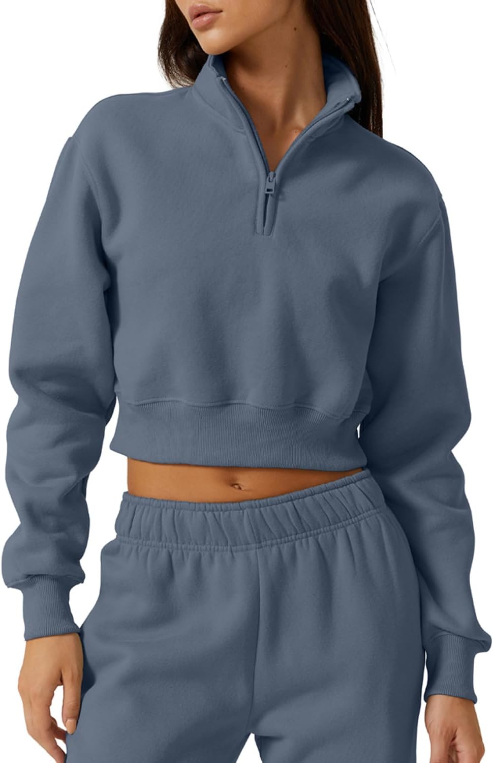 QINSEN Womens Half Zip Crop Sweatshirt for Stylish Comfort