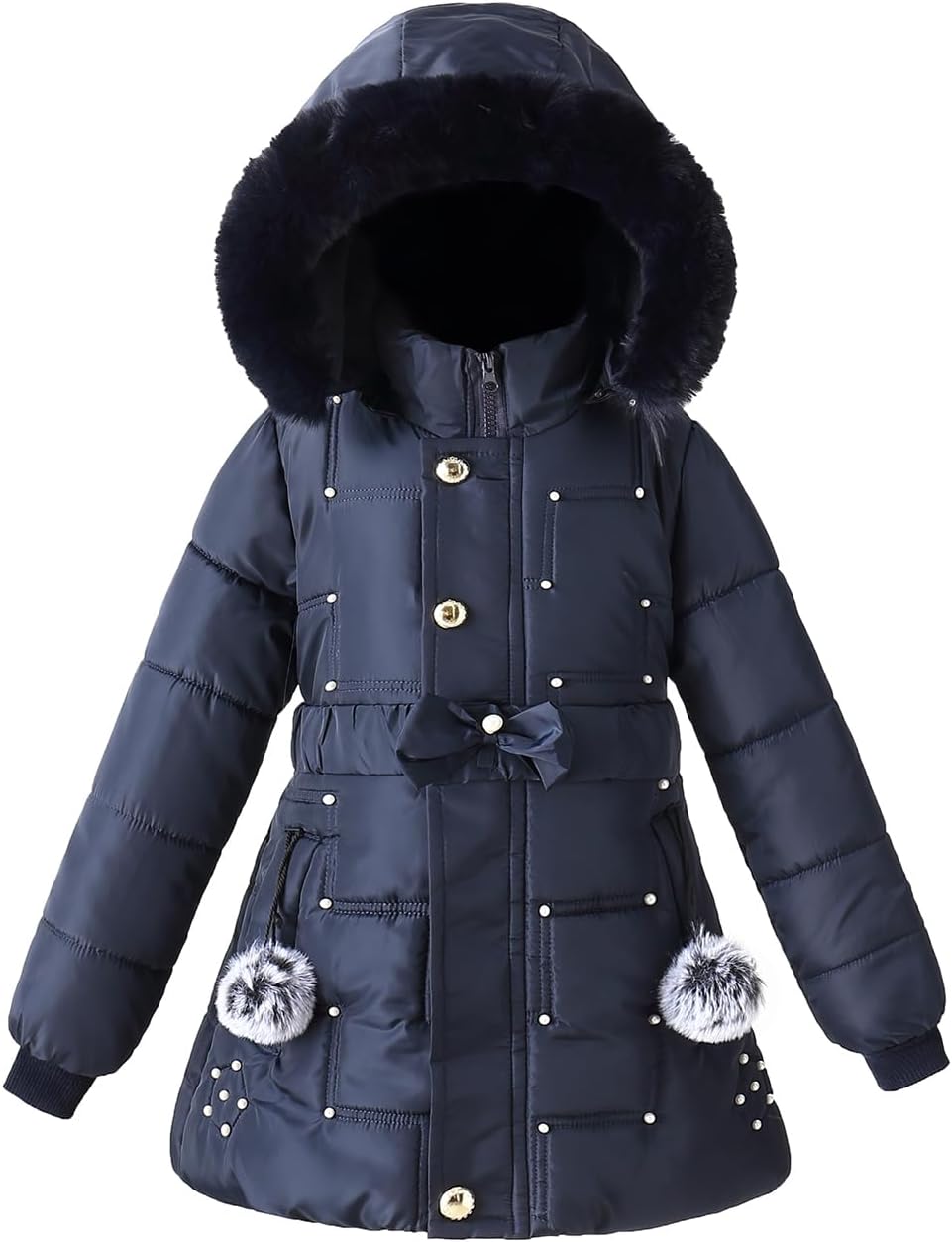 Girls Winter Dress Coats Faux Fur Hooded Fleece Jackets
