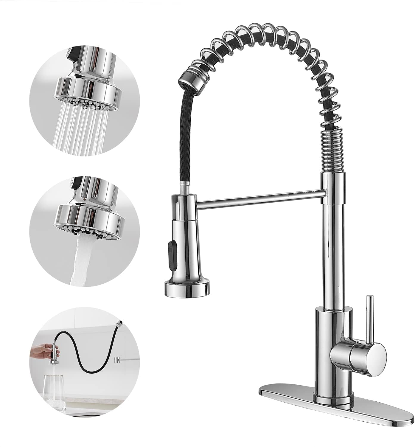 VOTON Chrome Kitchen Faucets with Pull Out Sprayer Design