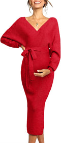Maternity Nursing Dress for Women - Ribbed Wrap Sweater Maxi
