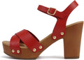 Soda MIGUEL Women Crisscross Band Chunky Platform Mid Heel Sandal Toe