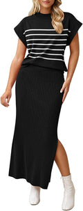 Pink Queen Women's 2 Piece Summer Knit Set - Cap Sleeve Top & Maxi