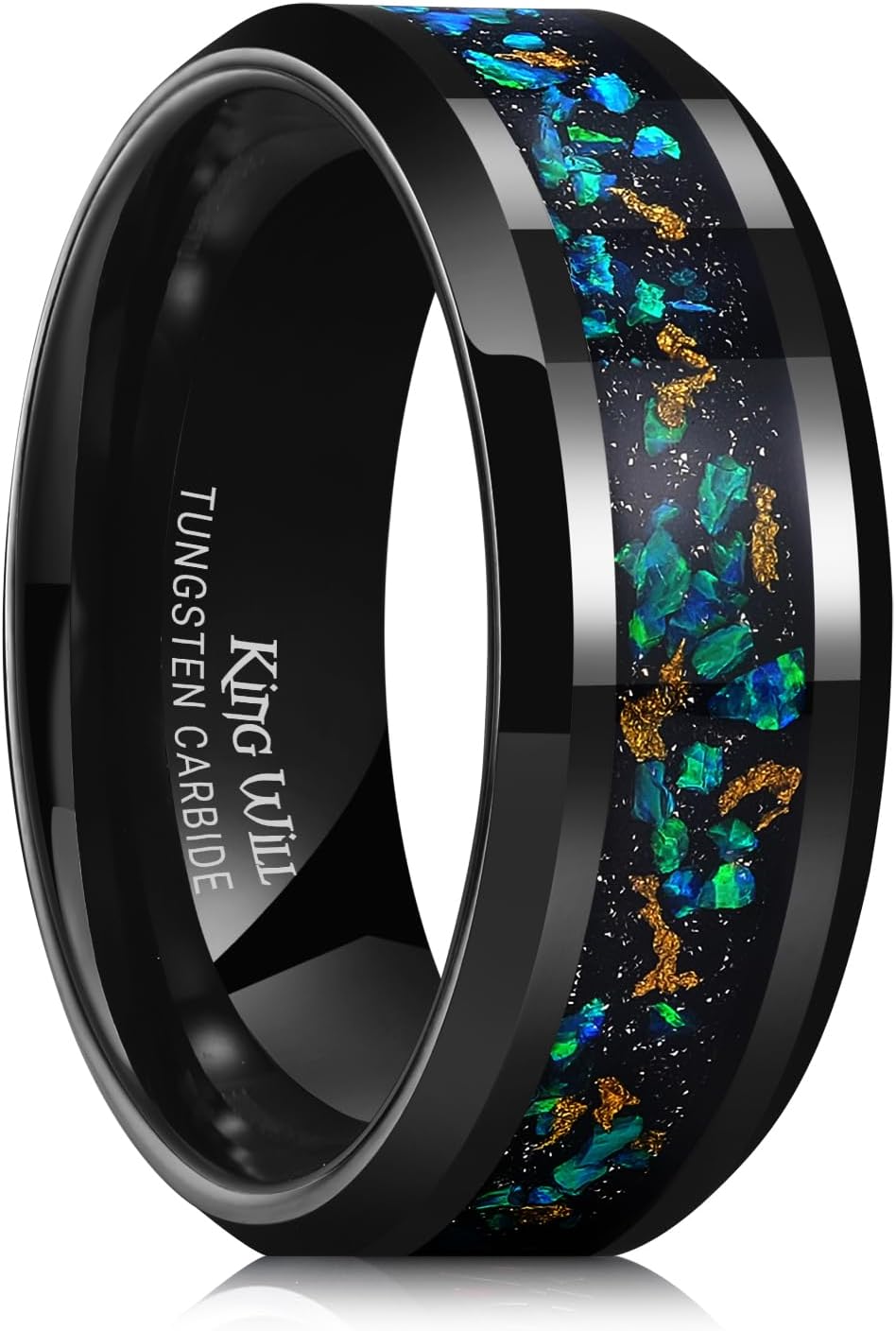 King Will Mens Wedding Band with Foils Inlay, Unique Glowstone Ring