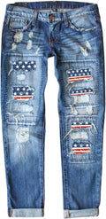 EVALESS Ripped Jeans for Women Plaid Patch Boyfriend Skinny Women's