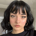Short Wavy Black Wig with Bangs - Natural Short Bob