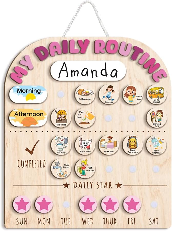 Wooden Daily Routine Chart for Kids - Chore Board for Toddlers