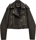 Faux Leather Cropped Jacket Lapel Zipper Biker Short Coat - Stylish LY