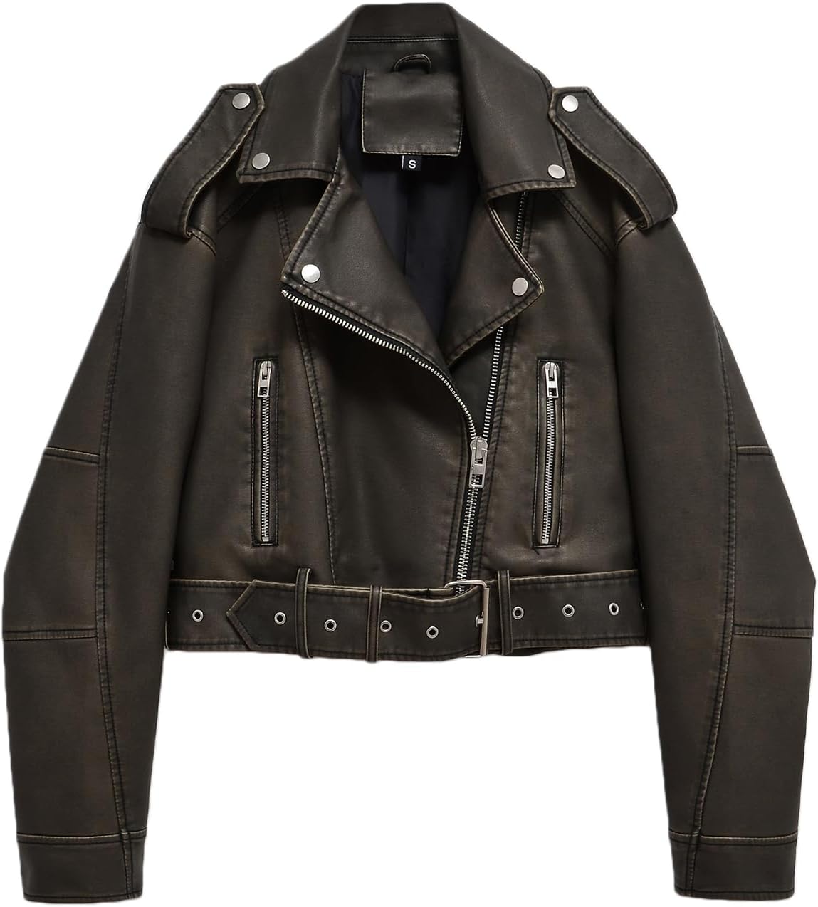 LY VAREY LIN Women Faux Leather Cropped Jacket for Stylish Looks