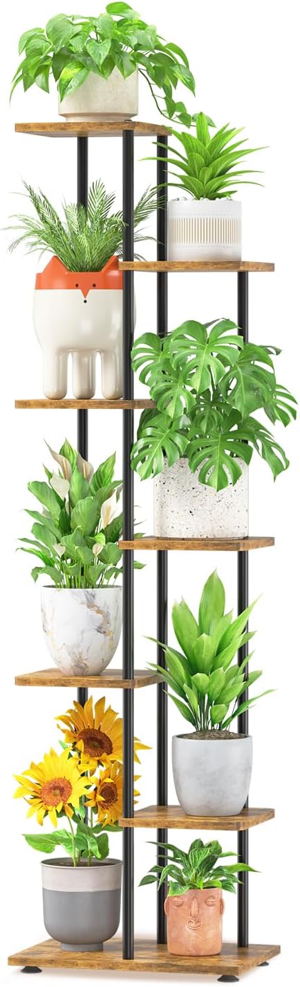 LASZOLA Black 6 Tiered Wood Plant Stand for Indoor Use
