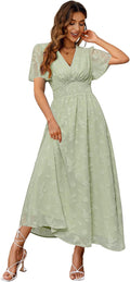 Boho Floral Maxi Dress V Neck Short Sleeve - Flowy Wedding Guest IF