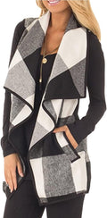Women Plaid Vest Lapel Open Front Sleeveless Jacket - Cozy Layered hem