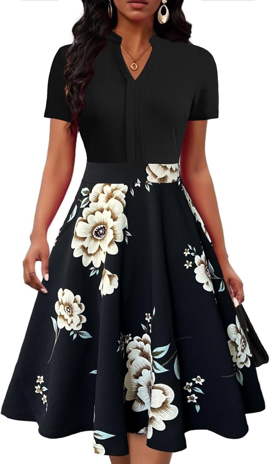 Mokayee Womens Summer Short Sleeve V Neck Fit and Flare Dress