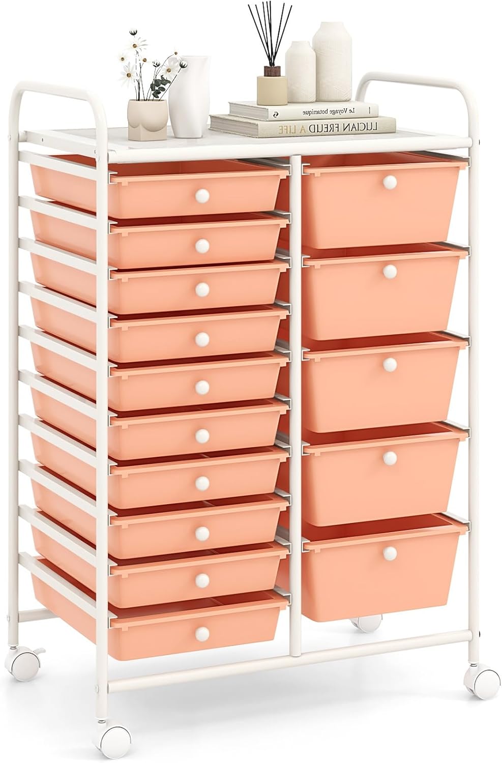 15-Drawer Storage Cart - Mobile Rolling Utility Organizer for Home