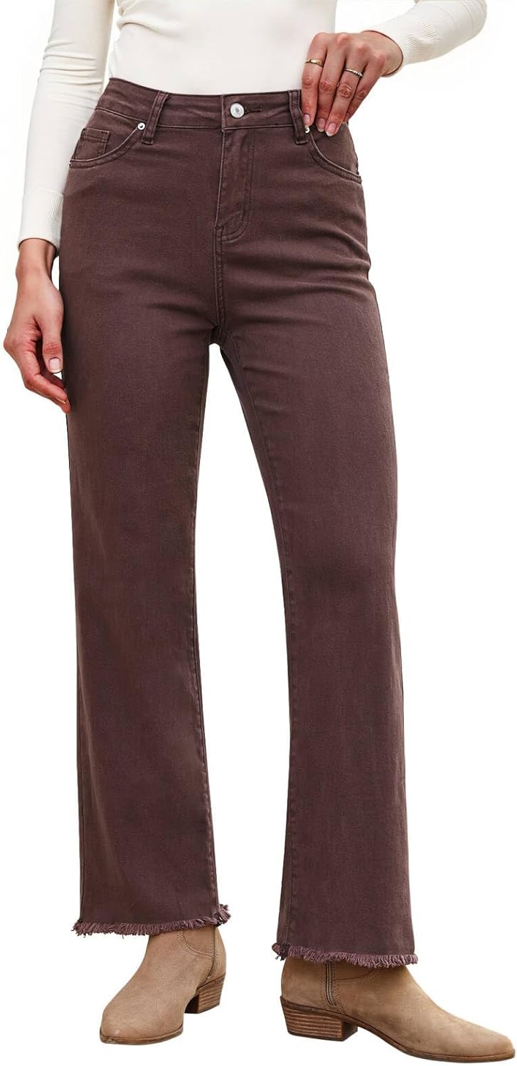 Vetinee Straight Leg Jeans for Women with Frayed Hem Style