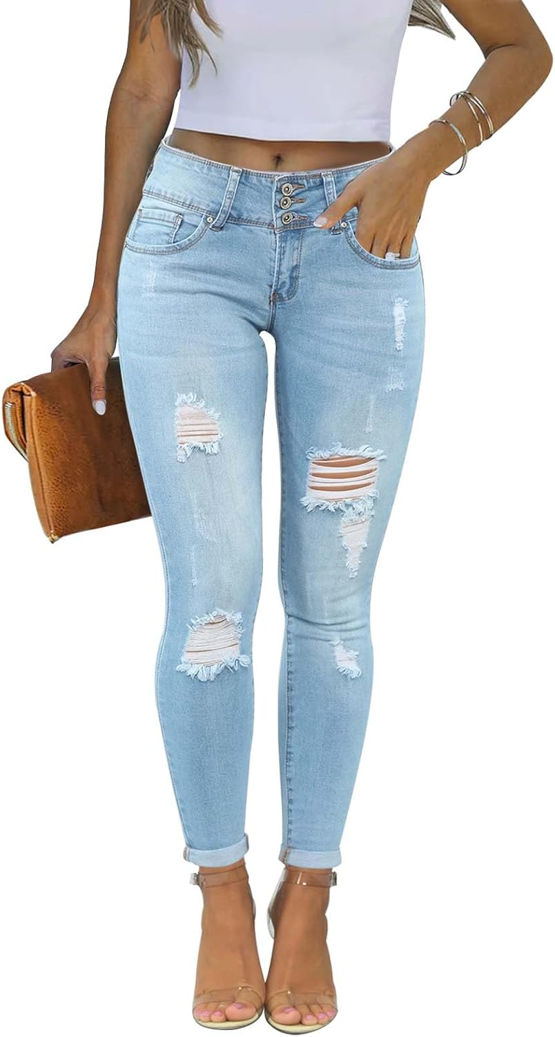 KUNMI Women's Skinny Ripped Trendy Jeans for Stylish Comfort