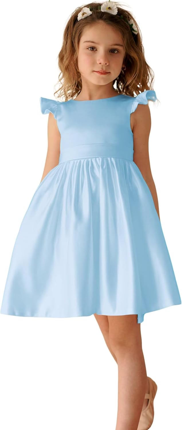 V-Back Satin Flower Girl Dress for Weddings and Special Events