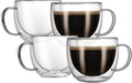 Double Wall Glass Coffee Mugs 8oz Set of 4 - Insulated Espresso Cups