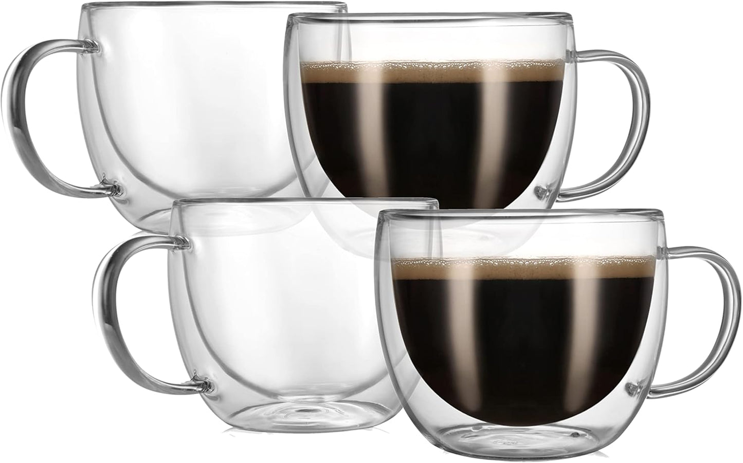 CNGlass 8oz Double Wall Insulated Glass Mugs - Set of 4