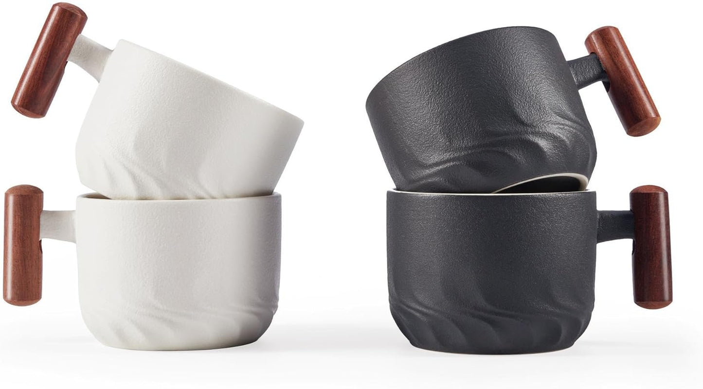 6oz Ceramic Espresso Cups with Wooden Handle for Coffee Lovers