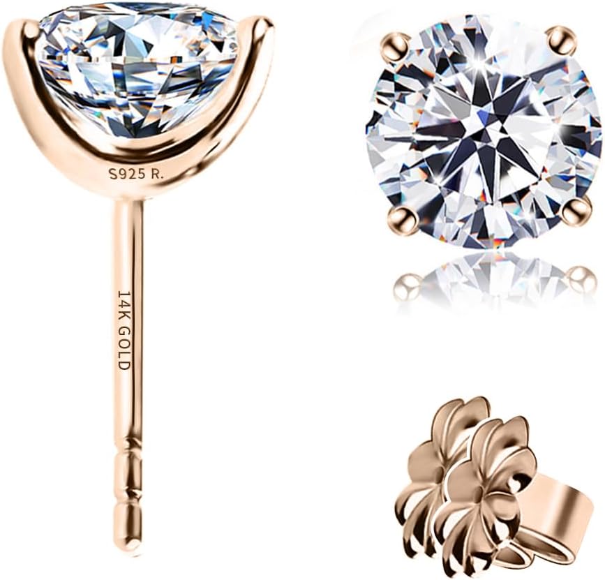 Solid 14K Gold Post & Sterling Silver Round Cut CZ Earrings