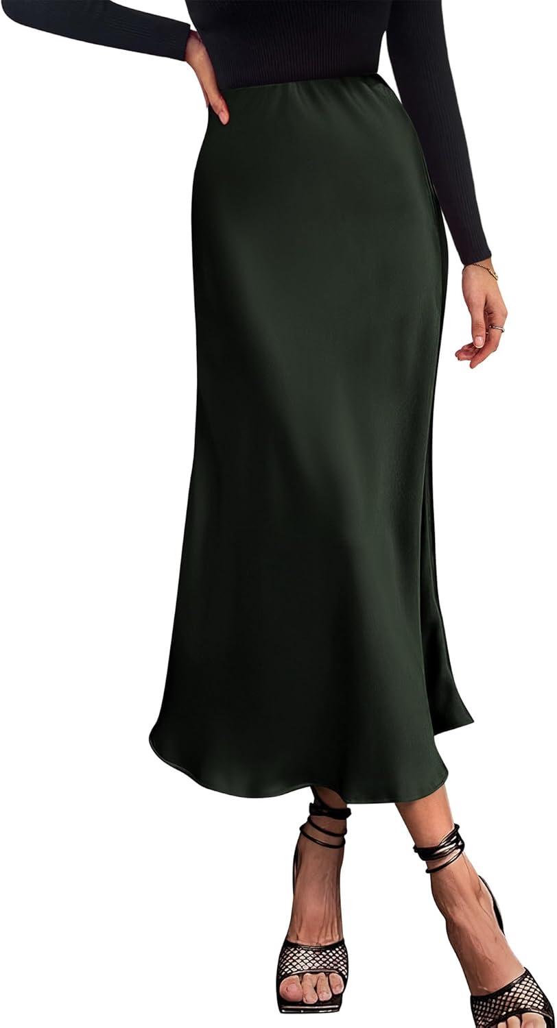 Elegant High Waist Satin Midi Skirt for Women by BTFBM