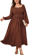 Plus Size Maxi Dress Long Sleeve Square Neck - Flattering Flow Women's